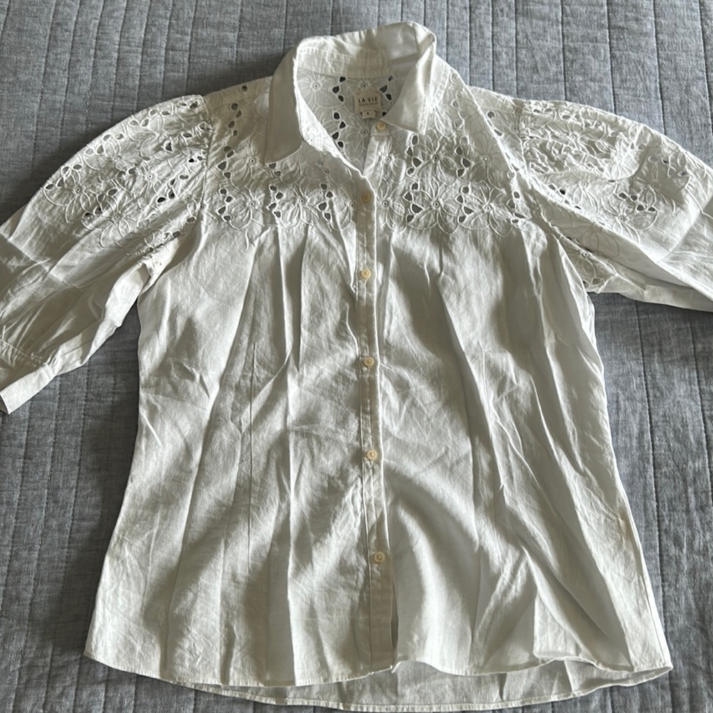 Stunning La Vie Rebecca Taylor Linen/Cotton Blend Shirt, Worn Once, Size Small